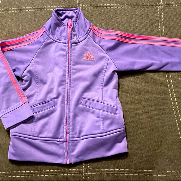 Adidas Infant/Toddler 2pc Tracksuit. Size:24M. Purple with pink stripes. - Picture 2 of 5